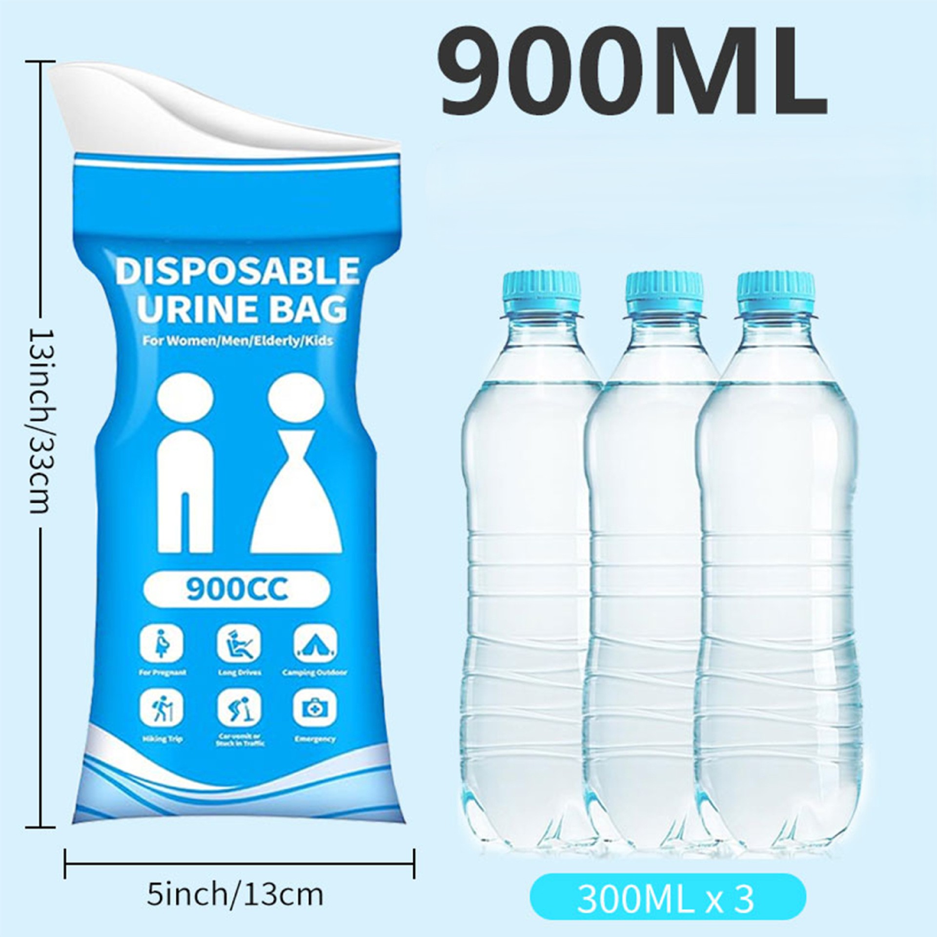 900ml 一次性旅行尿袋－男女適用車用緊急便器